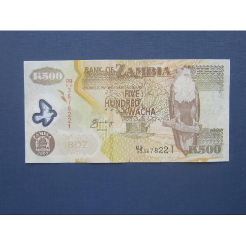 Банкнота 500 квача Замбия 2005 фауна слон птица полимер