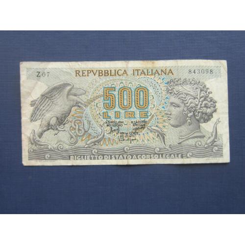Банкнота 500 лир Италия 1966 фауна орёл дельфины