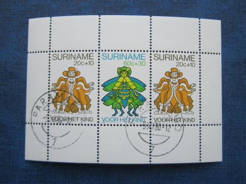 Блок 3 марки Суринам 1980 Детские сказки гаш