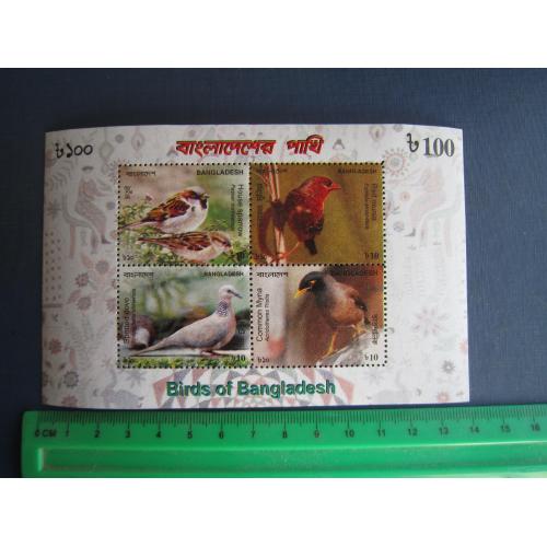 Блок 4 марки Бангладеш 2010 фауна птахи орнітологія MNH