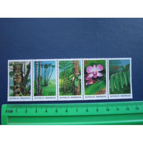 Зчепка 5 марок Індонезія 1994 флора квіти пальми дерева MNH