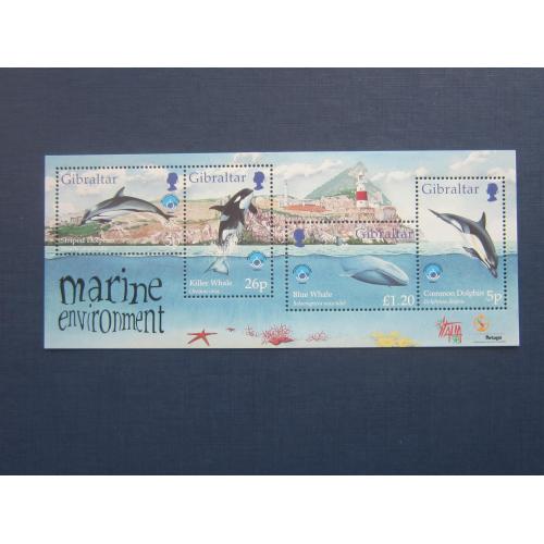 Блок 4 марки Гибралтар Великобритания 1998 фауна кит дельфины касатка маяк флот MNH