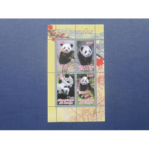 Блок 4 марки Конго 2011 фауна большая панда гаш