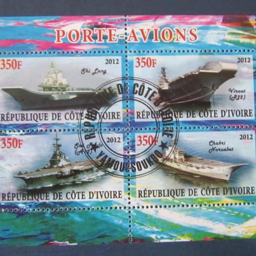 Блок 4 марки Кот-де-Ивуар 2012 транспорт корабли самолёты военные эсминцы ракетоносцы авианосцы гаш