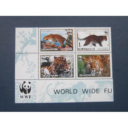 Блок 4 марки Северная Корея КНДР 1998 фауна амурский леопард  WWF MNH