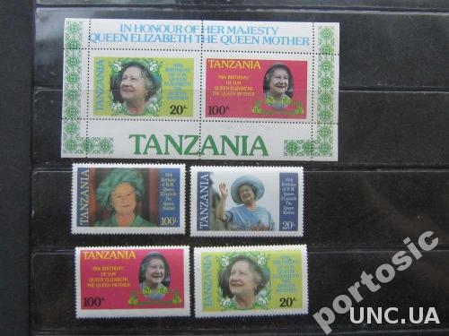 блок+4 марки Танзания Королева Елизавета II MNH
