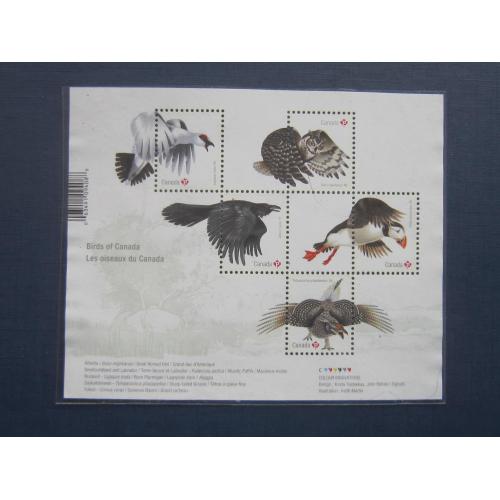 Блок 5 марок Канада 2016 фауна птицы сова ворона тупик полярная куропатка тетерев MNH КЦ 7 $