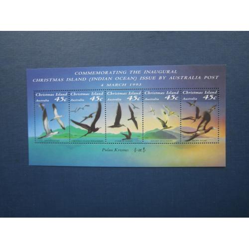 Блок 5 марок Остров Рождества 1991 фауна птицы морские MNH КЦ 6 $