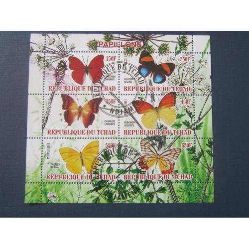 Блок 6 марок Чад 2011 фауна бабочки №1 гаш