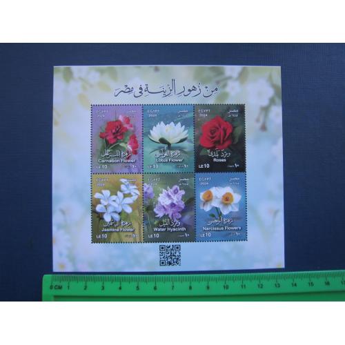 Блок 6 марок Єгипет 2024 флора квіти MNH