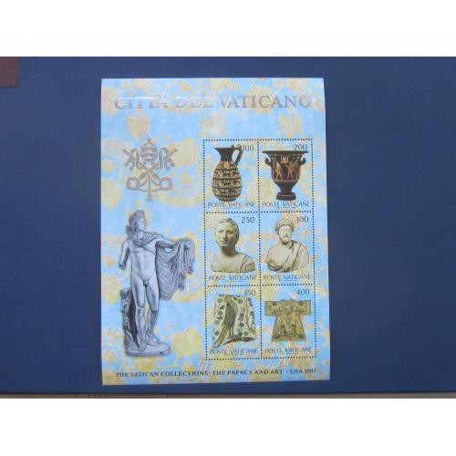 Блок 6 марок Ватикан 1983 искусство антиквариат скульптура посуда одежда MNH №2