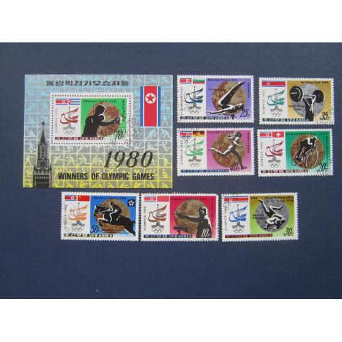 Блок + 7 марок Северная Корея КНДР 1980 спорт олимпиада Москва гаш