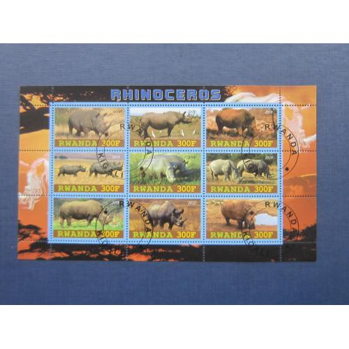 Блок 9 марок Руанда 2010 фауна носорог носороги гаш