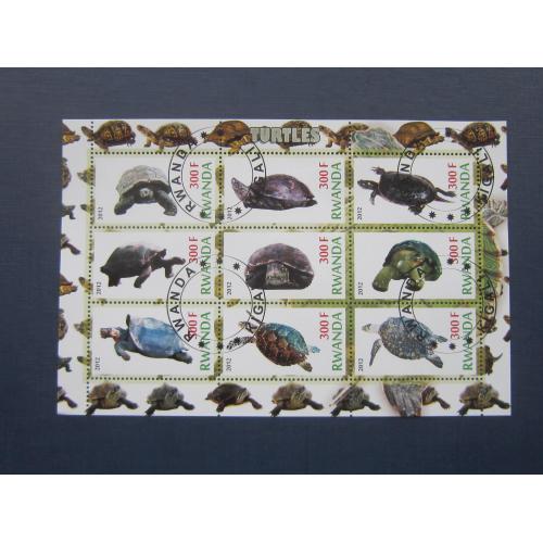 Блок 9 марок Руанда 2012 фауна черепаха черепахи гаш