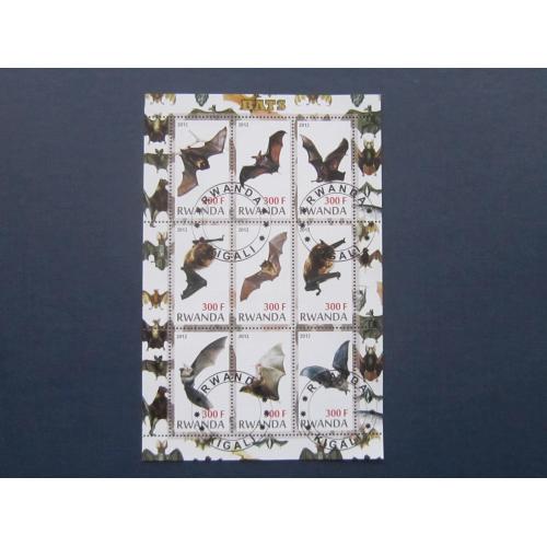 Блок 9 марок Руанда 2012 фауна летучие мыши кажани гаш