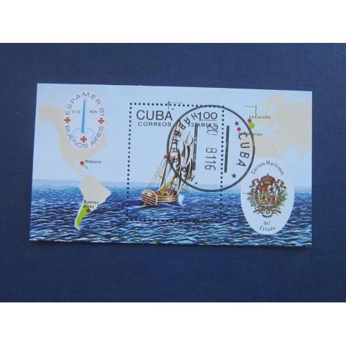 Блок марка Куба 1981 транспорт корабль парусник яхта море гаш КЦ 4.3 $
