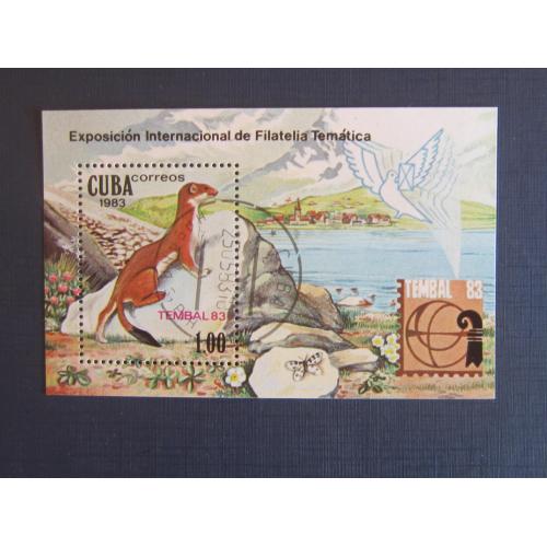 Блок марка Куба 1983 фауна мангуст гаш