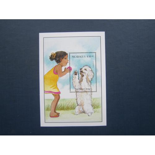 Блок марка Нікарагуа 1996 фауна собака порода пудель MNH КЦ 6 $