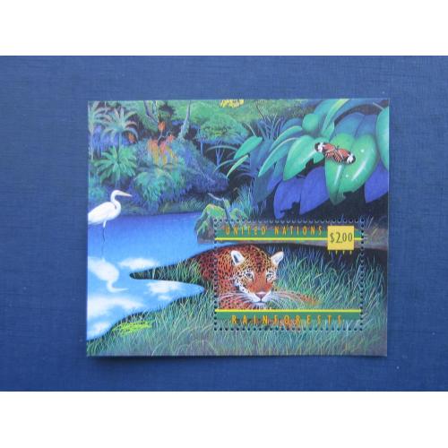 Блок марка ООН Офис Нью-Йорк 1998 фауна леопард MNH