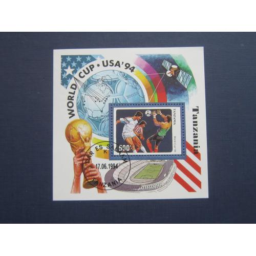Блок марка Танзания 1994 спорт футбол чемпионат Мира США гаш КЦ 2.75 $