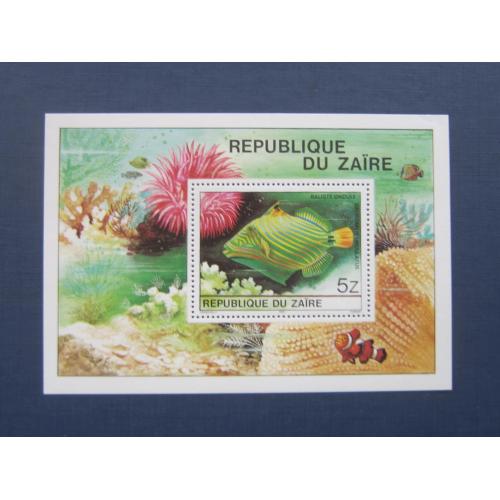 Блок марка Заир Конго 1980 фауна тропические рыбы MNH КЦ 5.5 $