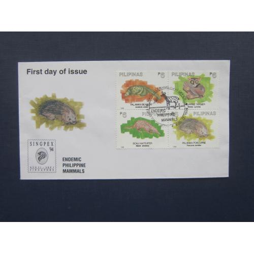 КПД конверт 4 марки спецгашение Филиппины 1994 фауна эндемичная