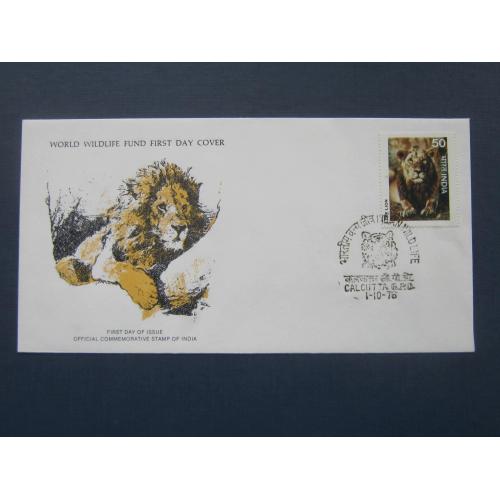 КПД конверт марка спецгашение Индия 1976 фауна лев