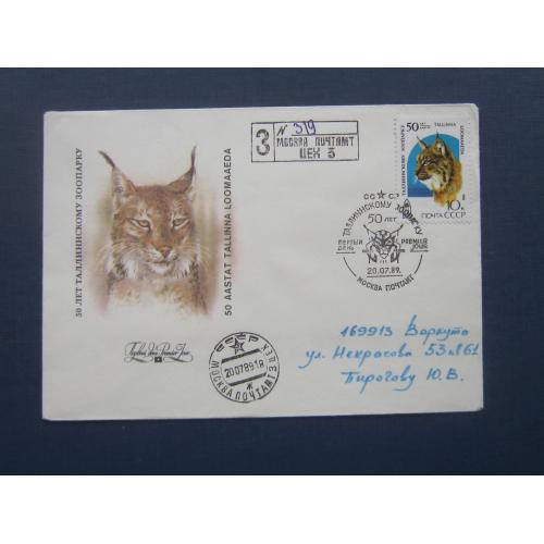 КПД конверт марка спецгашение СССР 1989 Таллинский зоопарк фауна рысь Москва