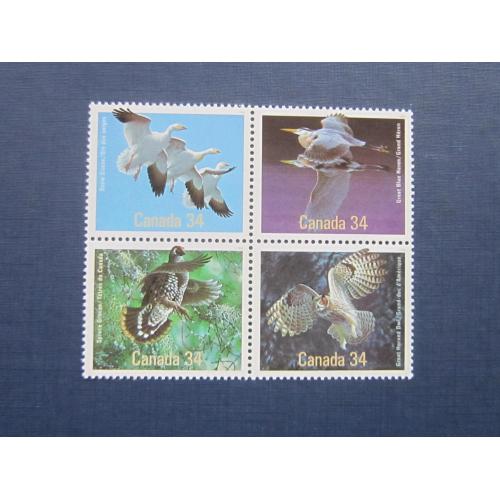 Квартблок 4 марки Канада 1986 фауна птицы Канады гуси журавли глухарь сова MNH КЦ 8.50 $