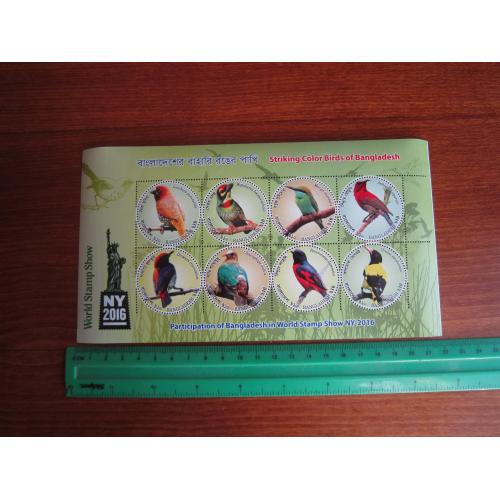 Лист блок 10 марок Бангладеш 2016 фауна птахи орнітологія MNH