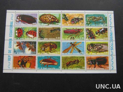 м/лист 16 марок Экватор Гвинея 1974 насекомые
