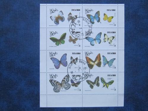 м/лист 8 марок Оман 1977 Бабочки гаш