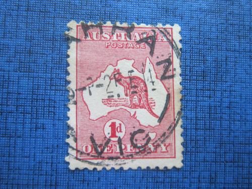 Марка Австралия 1913 первый выпуск стандарт фауна кенгуру карта 1 пенни гаш