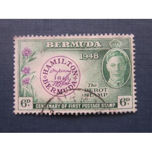 Марка Бермудские острова Бермуда Британские 1949 100 лет почтовой марке флора цветы 6 пенсов гаш