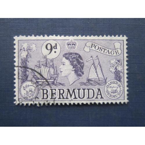 Марка Бермудские острова Бермуда Британские 1953 корабль парусник 9 пенсов гаш КЦ 2.7 $