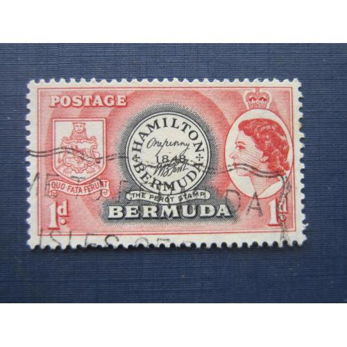 Марка Бермудские острова Бермуда Британские 1953 первая почтовая марка 1 пенни гаш