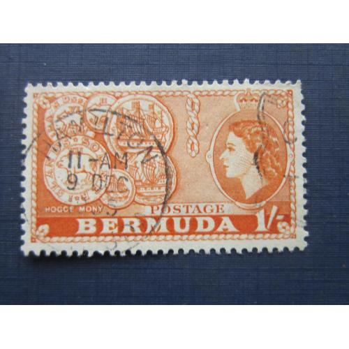 Марка Бермудские острова Бермуда Британские 1953 старые монеты 1 шиллинг гаш