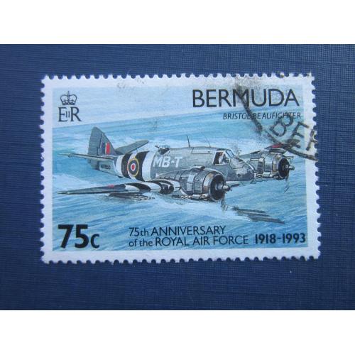 Марка Бермудские острова Британские Бермуда 1993 транспорт самолёт военный 75 центов гаш КЦ 2.7 $