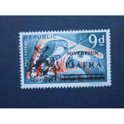 Марка Биафра (Нигерия) 1968 фауна попугай надпечатка MNH КЦ 5 $