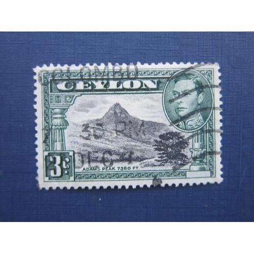 Марка Цейлон (Шри-Ланка) 1938 гора Пик Адамс 3 цента гаш