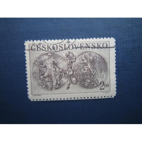 Марка Чехословакия 1950 монета на марке гаш КЦ 1 $