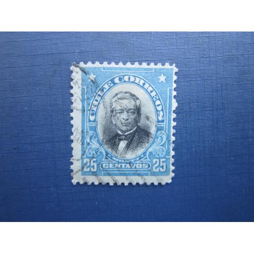 Марка Чили 1911 стандарт персоналии Мануэль Монтт 25 сентаво гаш КЦ 1 $