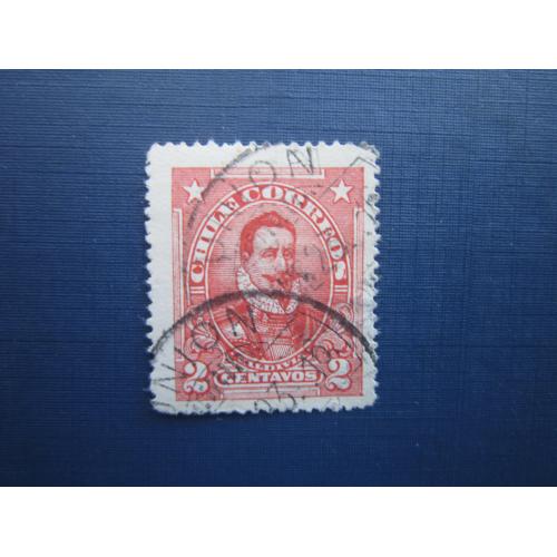 Марка Чили 1915 стандарт персоналии Педро де Вальдивия 2 сентаво гаш