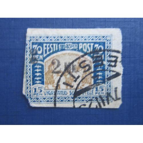 Марка Эстония 1920 стандарт надпечатка 2 марки/15 пенни гаш