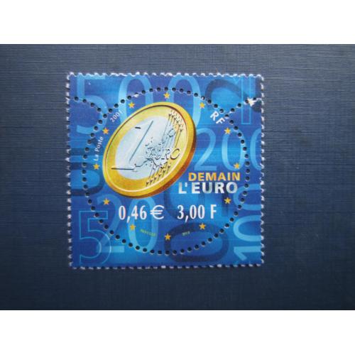 Марка Франция 2001 монета 1 евро на марке MNH