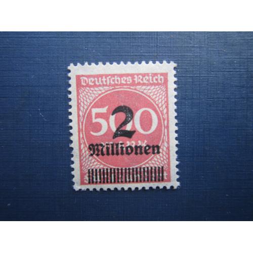 Марка Германия 1923 стандарт гиперинфляция надпечатка 2 млн мар/500 мар без клея