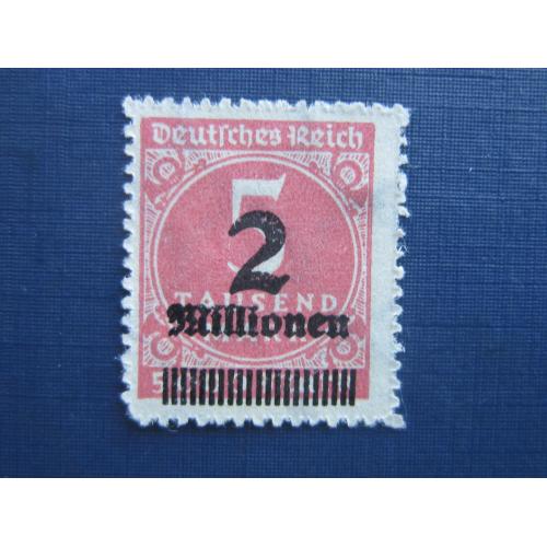 Марка Германия 1923 стандарт надпечатка 2 миллиона/5 марок водяной знак MNH