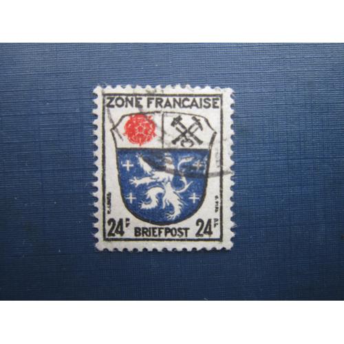 Марка Германия Французская оккупационная зона 1945 стандарт герб 24 фр гаш