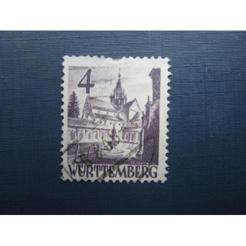 Марка Германия Французская оккупационная зона Вюртемберг 1948 стандарт архитектура 4 пф гаш тонк мес