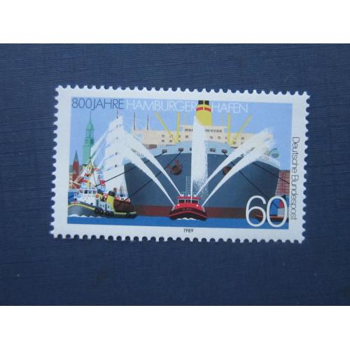 Марка Германия ФРГ 1989 800 лет порт Гамбург транспорт корабль MNH КЦ 1.1 $